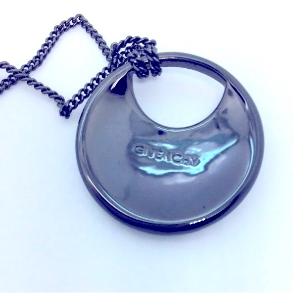 [Givenchy] Hematite Tone Pave Black Rhinestone Pendant Adjustable Necklace - Picture 8 of 9